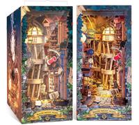 Puzzle 3D en Bois Book Nook Kit, Maquette en Bois à Construire Puzzle 3D Maison de poupée miniature à monter soi-même avec LED, serre-livres à insérer dans une étagère (Allée nocturne magique)