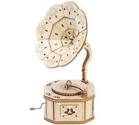 Puzzle 3D en bois coudé à la main - Modèle de phonographe gramophone 3D - En bois - Gramophone classique - Puzzle en bois - Kit de modélisation pour hommes et femmes - Idée cadeau