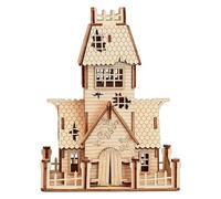 Puzzle 3D en bois maison hantée d'Halloween - Décoration de table | Matériau : bois de tilleul écologique ; dimensions : 14 x 14 x 16 cm ; style : pièce maîtresse de maison hantée creuse 3D