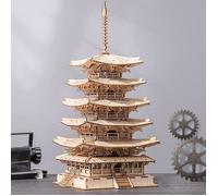 Puzzle 3D en bois pagode à cinq étages - ROBOTIME kits d'artisanat pour adultes - Kit de construction de maquettes
