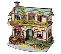Puzzle 3D en bois pour adultes à construire, chalet de forêt à faire soi-même, coin de rue, taverne, magasin, maison miniature avec effet d'éclairage, décoration de bureau créative et cadeau (185
