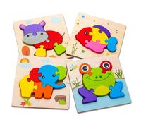 Puzzle 3d En Bois Pour Bébé, 4 Pièces, Formes Tangram, Apprentissage De L'Intelligence Animale, Dessin Animé, Jouets Éducatifs Pour Enfants