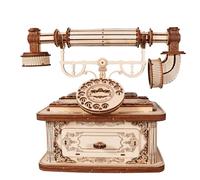 Puzzle 3D en bois rétro téléphone adulte kit de construction vintage décoration sans colle puzzle mécanique cadeau pour hommes femmes