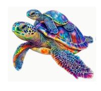 Puzzle 3D en Bois, Tortues de Mer, Père et Fils, Décoration Artistique. Dimension 18.6 cmX 16 cm