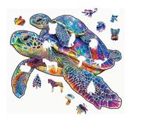 Puzzle 3D en Bois, Tortues de Mer, Père et Fils, Décoration Artistique. Dimension 23,4 cmX 20,1 cm