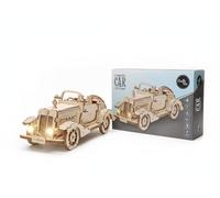 Puzzle 3D en Bois Voiture avec LED Crafts&Co - Maquette DIY à Construire Soi-Même - 153 Pièces - Modèle Voiture Vintage - Kit Créatif Adulte & Ado 14+ - Puzzle Bois Décoratif Sans Colle - Activité Man