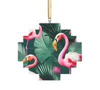 Puzzle 3D en forme de brique d'art en forme de pastille - Décoration d'intérieur - Feuille de palmier et flamants roses