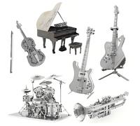 Puzzle 3D en métal DIY Modèle d'assemblage en métal Instrument de musique Guitare, Basse, Batterie, Piano, Violon, Trompette, Cadeau de Noël, Best-seller, Assemblage à encliquetage, sans colle nécessa