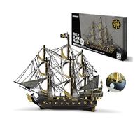 Puzzle 3D en métal noir perle bateau pirate aimant réfrigérateur puzzle en métal 3D voilier bateau modèle navires pour acier inoxydable 340 cadeau d'anniversaire kit de modélisation adulte 77 pièces