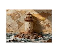 Puzzle 3D en relief en forme de phare nautique pour adultes de 500 pièces, carte d'itinéraire esthétique vintage en bois imprimé, motif de plage cool pour divertissement à domicile