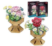 Puzzle 3D Fleur DIY Rose + Oeillet | Pack de 2 Puzzle 3D Adultes et Enfants | Maquettes à Monter de Fleurs Artificielles | 120 Pièces | Puzzles 3D | Cadeaux Saint Valentin ou Noël