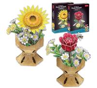 Puzzle 3D Fleur DIY Rose + Tournesol | Pack de 2 Puzzle 3D Adultes et Enfants | Maquettes à assembler de fleurs artificielles | 120 pièces | Puzzles 3D | Cadeaux Saint Valentin ou Noël