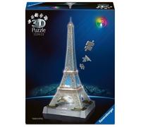 Ravensburger - Puzzle 3D Tour Eiffel Illuminée - Monument à Construire sans Colle - Brille dans Le Noir - 216 Pièces - Dès 8 Ans - 12008024