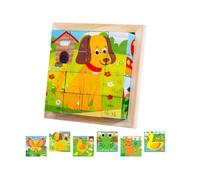 Puzzle 3D - Jouet Éducatif - Cube en Bois - 6 en 1 - Animaux - Pour Enfants à Partir de 2 Ans