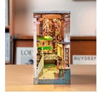 Puzzle 3D - Kit de coin lecture ROBOTIME Sakura Densya avec lumière LED, serre-livres à monter soi-même pour décorer une étagère