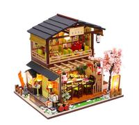 Puzzle 3D miniature en bois, magasin de sushis japonais vintage Gibbon fabriqué à la main, modèle de maison miniature à construire, décoration de vacances idéale et kit d'assemblage de cadeau pour