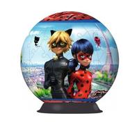 Puzzle 3D - puzzleball pour Miraculous Ladybug Chat Noir - Adrien et Marinette - 73 Pieces - Set Puzzle Enfant + 1 Carte