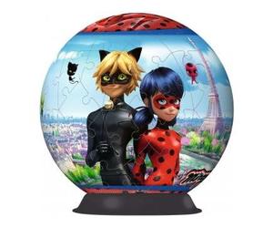 Puzzle 3D - puzzleball pour Miraculous Ladybug Chat Noir - Adrien et Marinette - 73 Pieces - Set Puzzle Enfant + 1 Carte