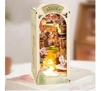 Puzzle 3D - ROBOTIME Book Nook Kit avec lumière LED(Falling Sakura), serre-livres à monter soi-même pour décorer une bibliothèque
