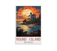 Puzzle 3D Rond de 200 pièces représentant Une île du Michigan, Un Classique à Monter soi-même. Jeu de Construction en Papier, Cadeau Original et décoratif. Dimensions : 35 x 25 cm.