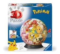 Ravensburger - Puzzle 3D Ball - Pokémon - A partir de 6 Ans - 72 pièces numérotées à Assembler sans Colle - Support Inclus - Diamètre : 13 cm - 11595