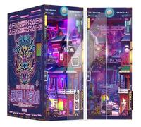 Tonecheer Kit Book Nook – Puzzle 3D en bois, maison miniature lumineuse (Cyber Cité)