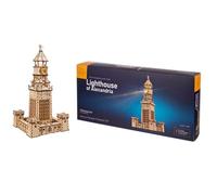 Puzzle 3D Ugears Phare d'Alexandrie - Kits de Bricolage pour Adultes avec veilleuse LED - Modèle en Bois à Assembler - Cadeau Parfait pour Les Adultes - 340 pièces