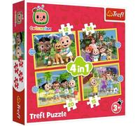 Trefl - Cocomelon, Découvrez de Héros - Puzzles 4en1, 4 Puzzles, de 12 à 24 Pièces - Différents Niveaux de Difficulté, Loisir pour Les Enfants à partir de 3 Ans