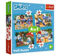 Trefl - Schtroumpfs, Le Village des Schtroumpfs - Puzzle 4 en 1, 4 Puzzles, de 35 à 70 pièces - Différents Niveaux de Difficulté, pour Les Enfants à partir de 4 Ans