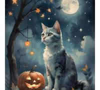 Puzzle 48 Pièces Adultes Citrouille Moon Cat, Développe Observation, Logique et Concentration, Puzzle Adulte 48 Pieces 20x20 cm