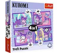 Trefl Puzzle Kuromi Day – 4 en 1, 4 puzzles 35–70 pièces, niveaux de difficulté – Dès 4 ans
