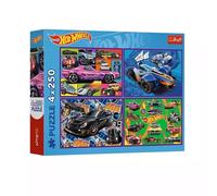 Trefl Puzzle 4 en 1 Hot Wheels Voitures de course, 4×250 pièces pour adolescents, 13312