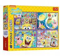 Trefl Puzzle 4 en 1 Spongebob Le Monde Fou de Bob l’Éponge – 4 x 250 pièces pour adolescents