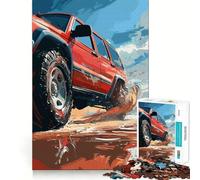 Puzzle 4x4 SUV Rouge pour Adultes, 1000 pièces, Jeu de réflexion, Loisir Calme, à Assembler, Cadeau de Noël (38x26cm)