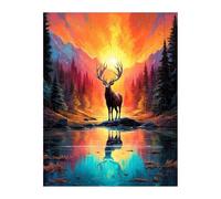 Puzzle 50 Pieces Adultes Cerf Jungle Lever Soleil, Défis Amusants Détente Créativité Puzzle Impossible, Puzzles pour Adultes 50 Pièces 35 x 25 cm