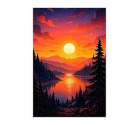 Puzzle 50 Pieces Adultes Coucher Soleil Lac Jungle, Défis Amusants Détente Créativité Puzzle Impossible, Puzzles pour Adultes 50 Pièces 35 x 25 cm
