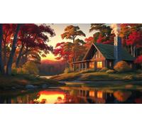 Puzzle 50 Pieces Chalet Bord Lac Tree, Jeu éducatif Défi Jouets Stimule Concentration et Imagination, Puzzle Adulte 50 Pièces 35 x 25 cm