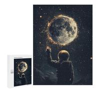 Puzzle 500 PCS Astronaut Reaching for The Moon Puzzle pour Adolescents Améliorez Votre Mémoire Entraînez Votre Cerveau Et Vos Mains Jouets Addictifs pour Cultiver La Patience 500 PCS