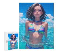 Puzzle 500 PCS Beach Girl in Rainbow Biki Puzzles pour Adolescents Course De Vitesse Manuelle Activités Amusantes À La Maison Jeu Stimulant Et Jeu en Famille 500 PCS