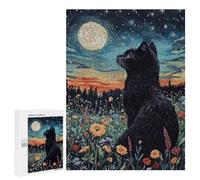 Puzzle 500 PCS Black Cat Under Starry Night Puzzles pour Adultes, Jouet, Décoration Murale, Cadeau d'anniversaire, Idéal pour Toute La Famille 500 PCS