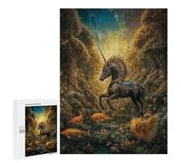 Puzzle 500 PCS Black Unicorn in Enchanted Forest Puzzles pour Adultes, Jouet, Décoration Murale, Difficile, Difficile, Cadeaux Uniques pour Anniversaire Et Noël 500 PCS