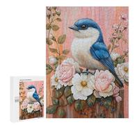 Puzzle 500 PCS Blue Bird with Pink Roses Puzzles pour Adultes Améliorent La Mémoire Interaction Parent-Enfant Casse-tête Jeux De Société en Famille 500 PCS