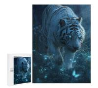 Puzzle 500 PCS Blue-Eyed White Tiger in Forest Puzzles pour Adolescents - Anti-Stress - Défi Éducatif - Idée Cadeau Et Anniversaire Unique 500 PCS