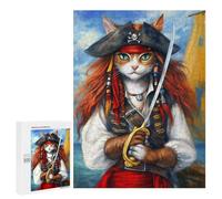 Puzzle 500 PCS Cat Pirate Captain Illustration Puzzles pour Adultes, Jouet, Décoration Murale, Motif À Assembler, Idéal comme Cadeau pour Toute La Famille 500 PCS