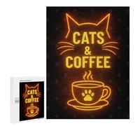 Puzzle 500 PCS Cats & Coffee Neon Sign Puzzles pour Adolescents Course De Vitesse Manuelle Activités Amusantes À La Maison Jeu Stimulant Et Jeu en Famille 500 PCS