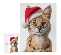 Puzzle 500 PCS Christmas Serval Cat with Santa Hat Puzzles pour Adultes, Jouet, Décoration Murale, Motif À Assembler, Idéal comme Cadeau pour Toute La Famille 500 PCS