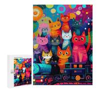 Puzzle 500 PCS Colorful Cats Train Art Print Puzzles pour Adultes Améliorent La Mémoire Interaction Parent-Enfant Casse-tête Jeux De Société en Famille 500 PCS