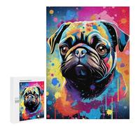Puzzle 500 PCS Colorful Pug Art Print-7 Puzzles pour Adultes Améliorent La Mémoire Interaction Parent-Enfant Casse-tête Jeux De Société en Famille 500 PCS