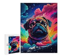Puzzle 500 PCS Colorful Pug Galaxy Art Print Puzzles pour Adultes Améliorent La Mémoire Interaction Parent-Enfant Casse-tête Jeux De Société en Famille 500 PCS