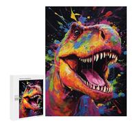 Puzzle 500 PCS Colorful T-Rex Art Print Puzzles pour Adultes - Cadeau d'anniversaire - Jeu Difficile Et Stimulant - Cadeaux